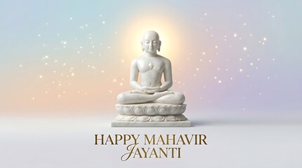 Happy Mahavir Jayanti Greeting with Meditating Jain Tirthankara