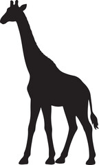 Fototapeta premium Giraffe silhouette with long neck and simple shape, friendly safari animal design, minimal black vector illustration.