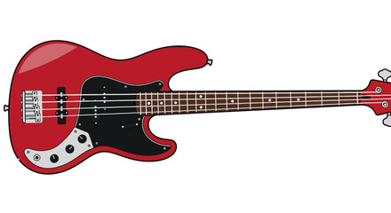 Fototapeta na wymiar Vibrant Red Electric Bass Guitar Isolated on White Background