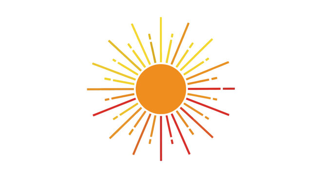 Bright abstract sun icon with radiating warm color rays on white background.