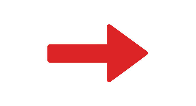 Red arrow icon pointing to the right isolated on white background