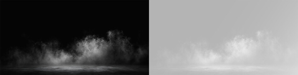 Low dense fog and smoke clouds spreading on the ground transparent background  © Alehandro