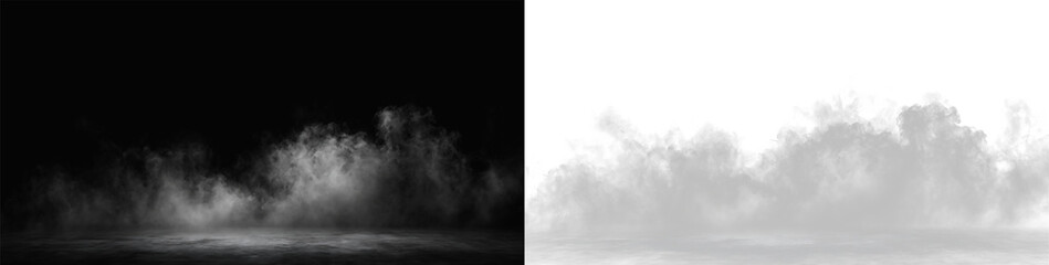Low dense fog and smoke clouds spreading on the ground transparent background  © Alehandro