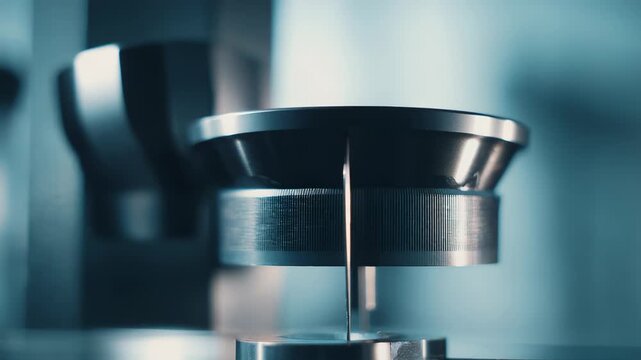 Close up of precision measuring equipment guiding a fine needle across a metal surface, illustrating advanced laboratory engineering, accurate measurement, and high tech inspection