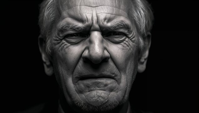 Sixty year old man with a deeply wrinkled nose and curled upper lip squinting in intense revulsion from foul odor generative AI