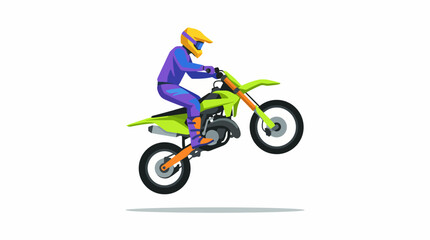 An energetic illustration of a motocross rider executing a thrilling jump on a dirt bike, showcasing excitement, skill, and the adrenaline rush associated with extreme sports. © Yibin