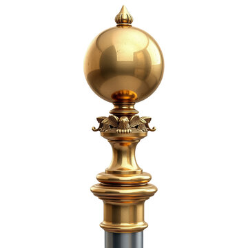 An elegant flagpole finial made of polished bronze in a classic style. The background is transparent