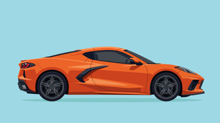 An artistic side view of a sleek orange sports car, exhibiting modern design and aerodynamics, symbolizing speed, luxury, and performance in a minimalist background. © Panpan