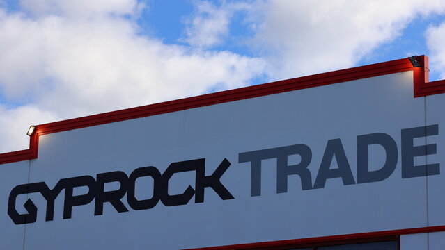 Perth, Western Australia, Australia - April 27th 2024: Gyprock Trade, plasterboard, daytime, outdoor, exterior, sign, board, shop front