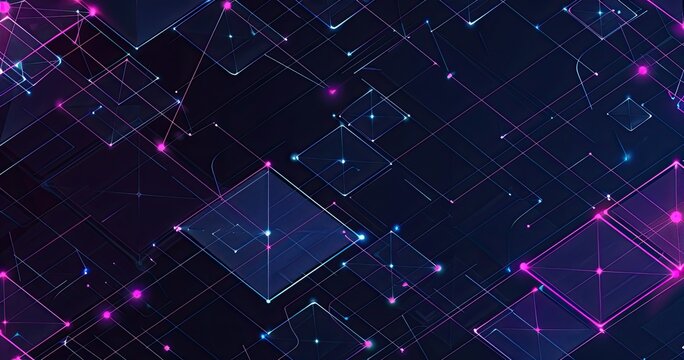 Abstract digital background with geometric shapes and glowing lines in vibrant colors.