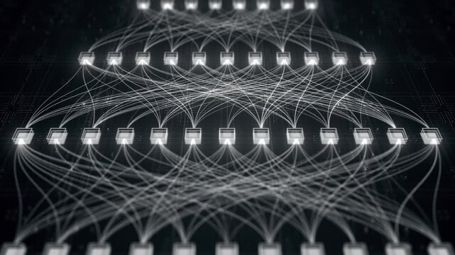 White neural nodes connected across a dark grid. Recommendation engine, personalization and user profiling