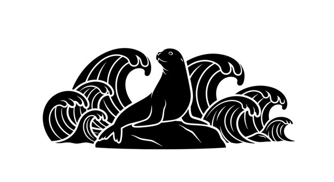 Seal on Rock with Waves.