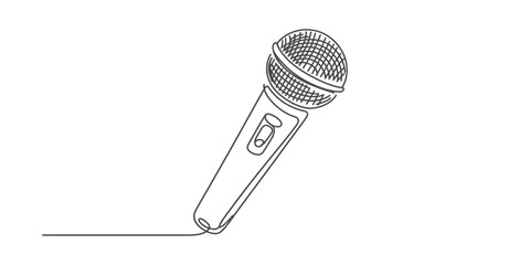 A single continuous line drawing of a dynamic handheld vocal microphone for live performance art Vector, illustration © Nippon_Art Gallery