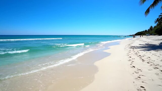 Exploring a Quiet Beach Morning with Clear Sky and Gentle Waves
