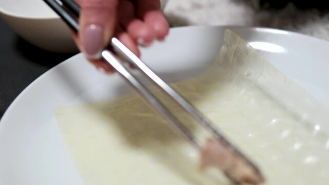 rice paper meat for fresh spring rolls. High quality 4k footage