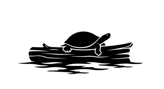 Turtle on a Log Floating.