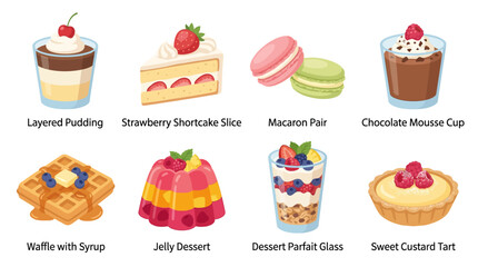 Vector graphics of various sweet treats arranged on a plate