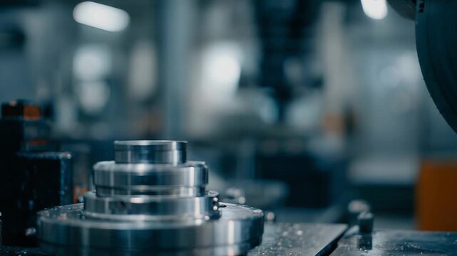 Stacked metal components on a workbench, ready for further assembly or machining in a modern factory setting, highlighting precision engineering and production efficiency