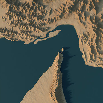 Strait of Hormuz 3D Relief Map of Rocky Peninsula