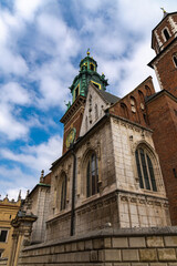 Obraz premium Gothic bell tower St. Mary's Basilica with green cupola Kraków