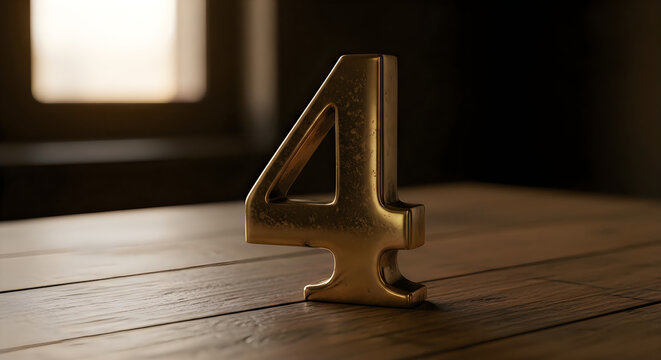 Golden Number 4 on Wooden Table Elegant Interior Scene