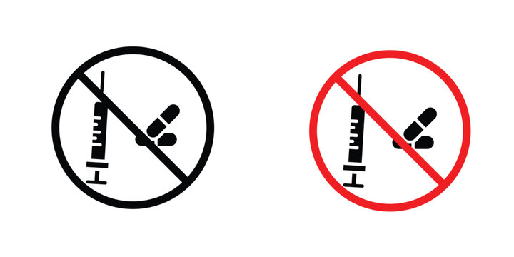 Stop using illegal drugs signs in line art style on white background for graphic and web design.