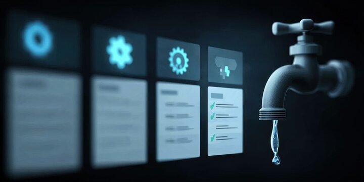 Next to a tap the calendar shows an urgent date for due procurement and a payable sum for the new machinery.