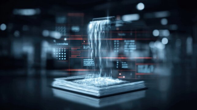 The calendar shows an urgent date for due procurement while a tap pours water onto the payable ledger book.