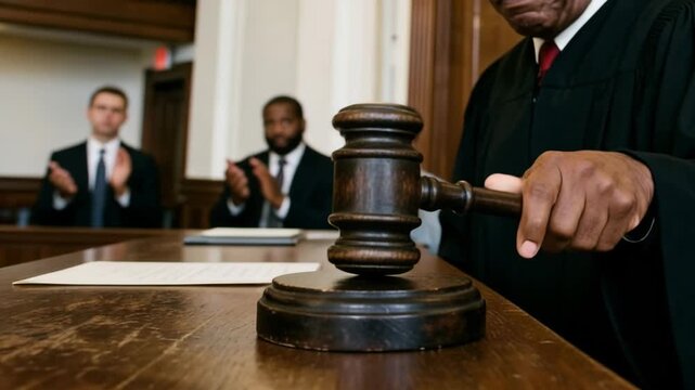 sentence judge striking gavel slow motion close up