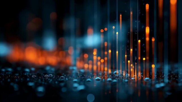 3D infographics for business presentation with neon glowing charts, bars and pie diagrams.