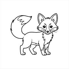 Obraz premium Cartoon fox line drawing with bushy tail and pointed ears, perfect for coloring page or children’s art