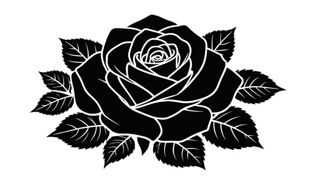black rose flower silhouette with leaves clean bold design for vinyl cutting laser engraving cricut silhouette cnc craft projects isolated on white background