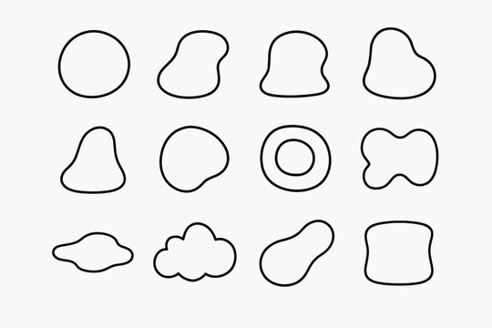 Abstract Blob Icons. Soft abstract blobs. Line outline icon set of soft abstract blobs: rounded blob,