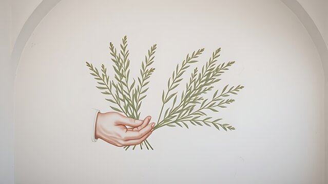 oligarchy. White church wall mural showing purification ritual with hyssop. event programs, museum guides, designed for cultural heritage projects and event programs, preserves heritage.