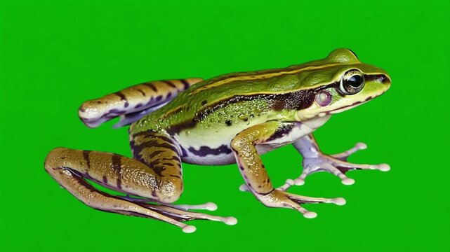 Green frog on green background, close-up, wildlife photography