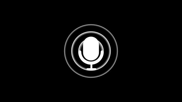 Radio wave and voice recording podcast mic microphone button icon animation. Audio microphone icon 4k animation.