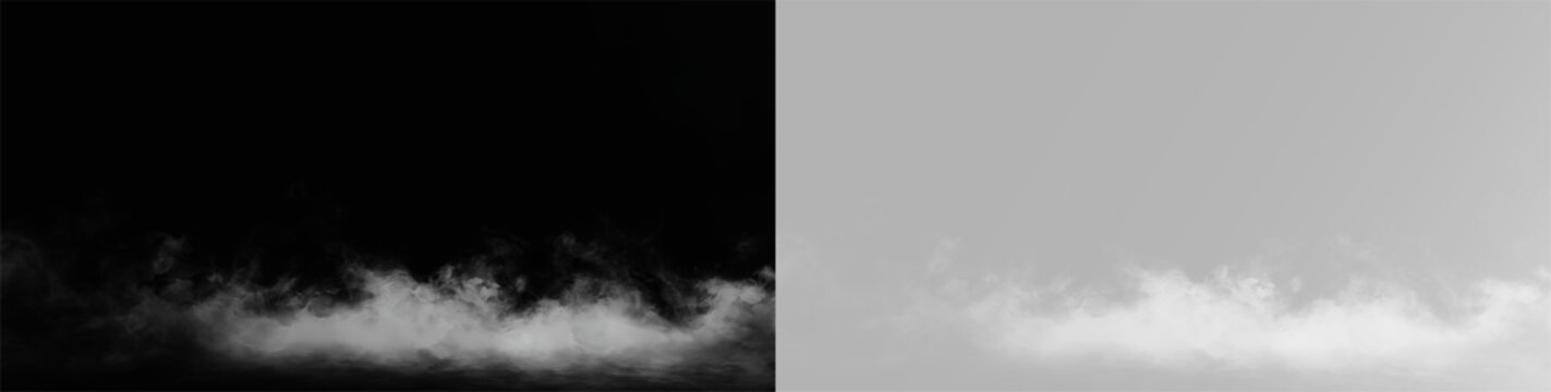 Heavy dry ice smoke and liquid nitrogen vapor flow on transparent background