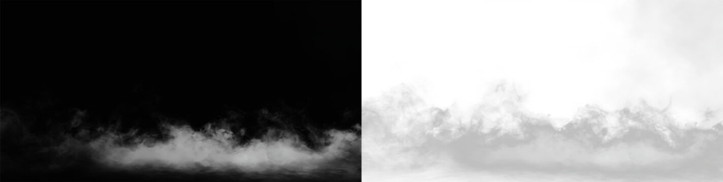 Heavy dry ice smoke and liquid nitrogen vapor flow on transparent background