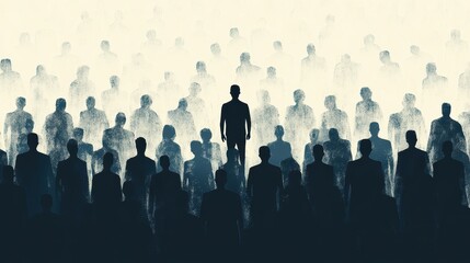 Obraz premium Colorful silhouette pf person standing in monochrome crowd of different people,surreal unique and different concept,loneliness in society,shadow,freedom,Love,be yourself,Stand out from the crowd.
