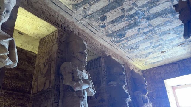 Luxor, Egypt -MARCH 10, 2026: Ancient egyptian pharaoh statues inside abu simbel temple