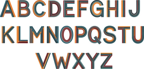 Alphabet letters A through Z in a retro multistriped font style © elva
