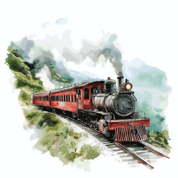 Devils Nose Train. Devils Nose Train hand drawn watercolor illustration