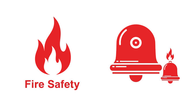 Fire Safety Icons: Flame and Alarm Bell - Warning, Emergency, Protection
