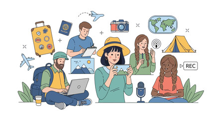 Diverse Travelers Planning Adventures, Capturing Memories with Gadgets © Kamar