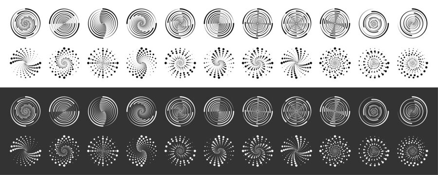 Abstract geometric pattern with halftone dots, round shapes forming a dynamic design. Perfect for modern backgrounds and textures. Vector illustration. 