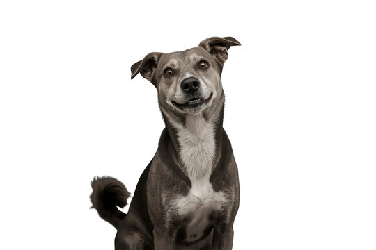 Happy dog sitting and smiling, looking at camera with brown eyes, friendly domestic pet with transparent background