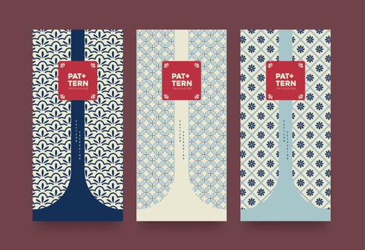 Set of Packaging templates japanese style background fabric luxury or premium products. Asian pattern art product design.