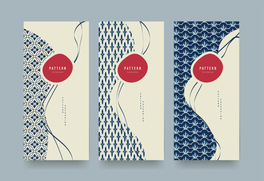 Set of Packaging templates japanese style background fabric luxury or premium products. Asian pattern art design.