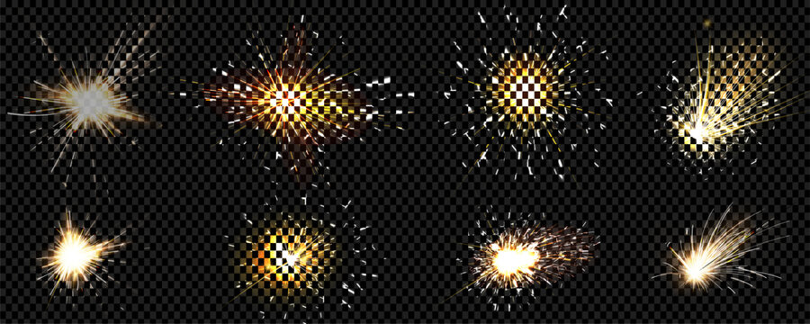 Golden sparks explosion collection on transparent background for cinematic video editing