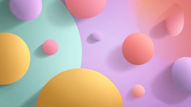 Abstract minimalistic background featuring colored spheres and circular shapes in soft pastel tones, creating a harmonious and contemporary visual aesthetic for design projects.